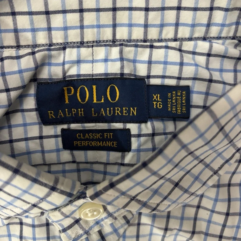 Polo Ralph Lauren Classic Fit Performance Button Up Shirt Men's Sz XL White Blue